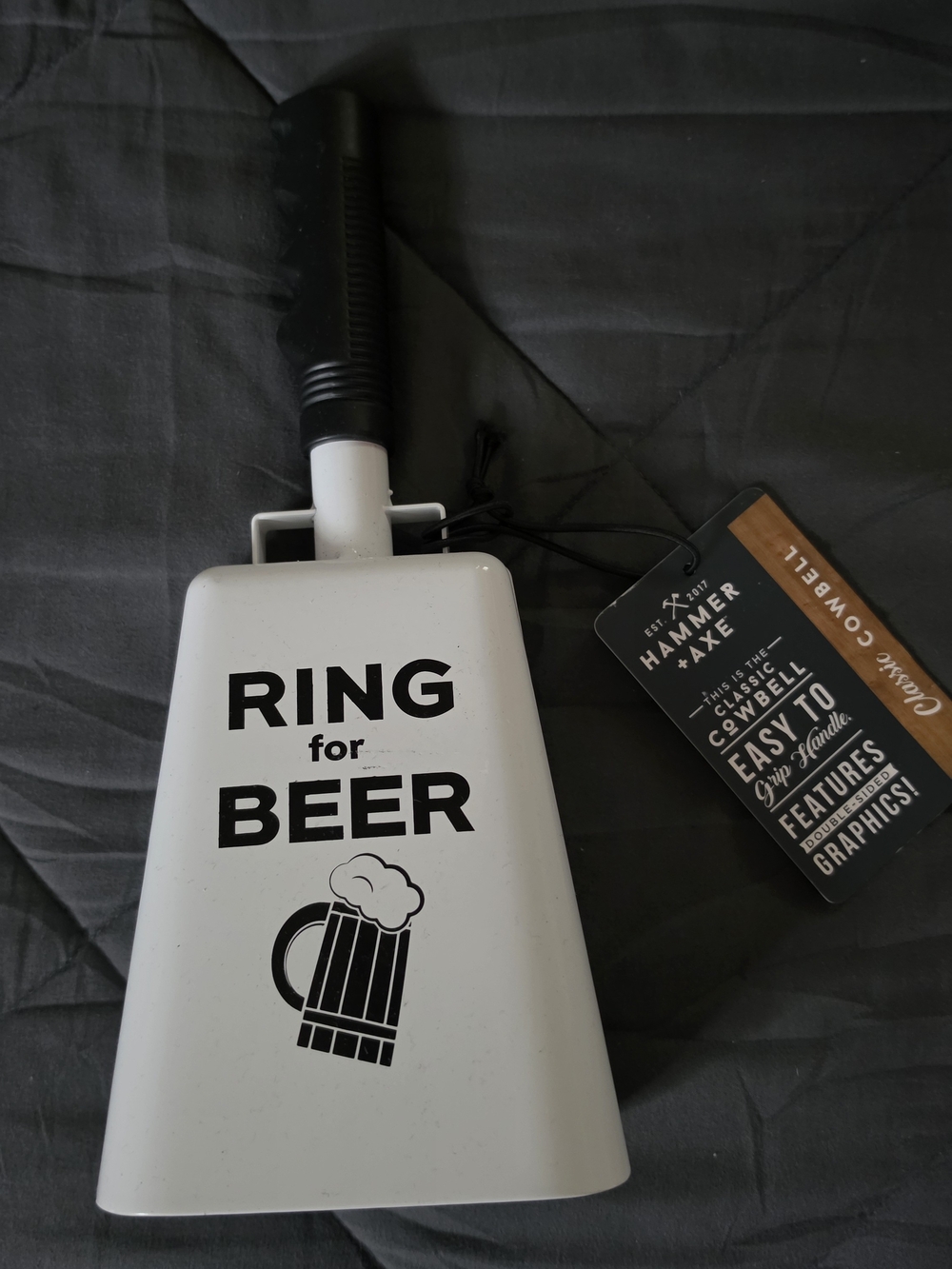 Ring for Beer White Cowbell Bottle Opener